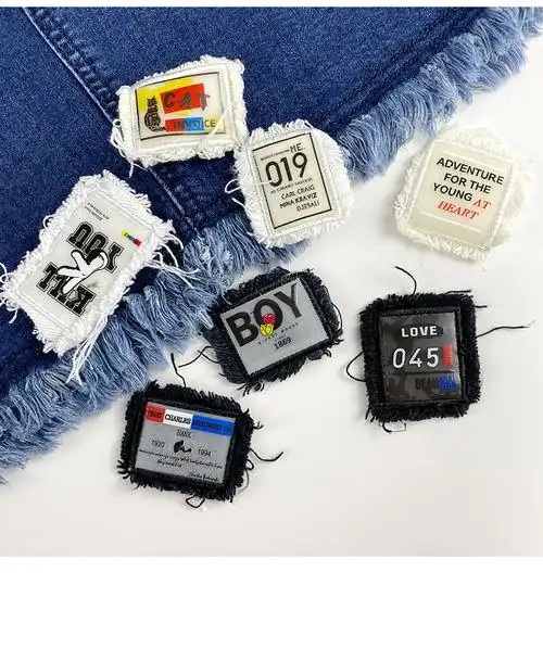 小号牛仔裤布贴 拉毛边补丁贴布 膝盖补洞贴 衣服装饰贴章 需手缝