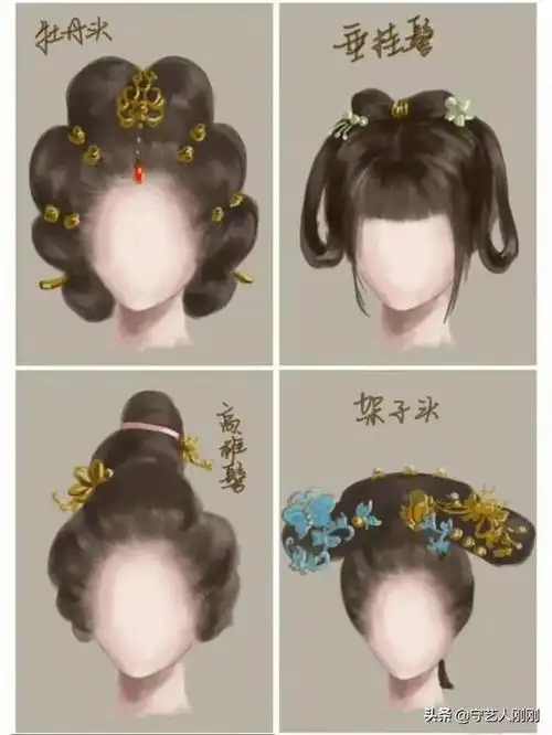 双平髻的发型,有没有给你很可爱的感觉呢朝天髻的话,适合成熟一点的