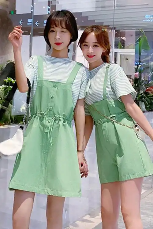 闺蜜装可爱森女系背带裤两件套减龄背带裙套装女