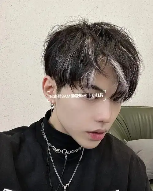 男孩子也可以驾驭的哦欧美风挑染头发底色是黑色挑染的银白色高级有