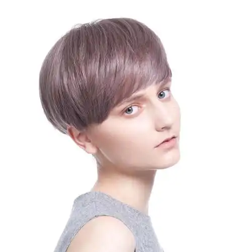 瑞贝卡假发女时尚帅气灰色波波头短发造型齐斜刘海短直发整顶假发