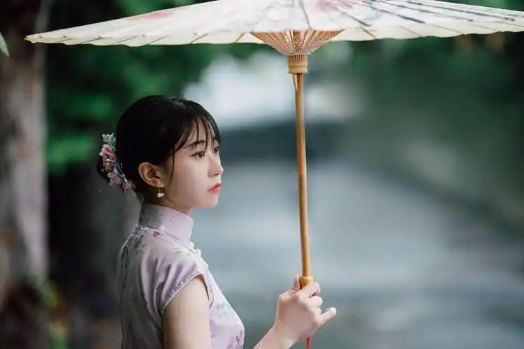 江南女子雨巷油纸伞姑娘图片雨巷中撑着油纸伞的姑娘的高清照片撑着油