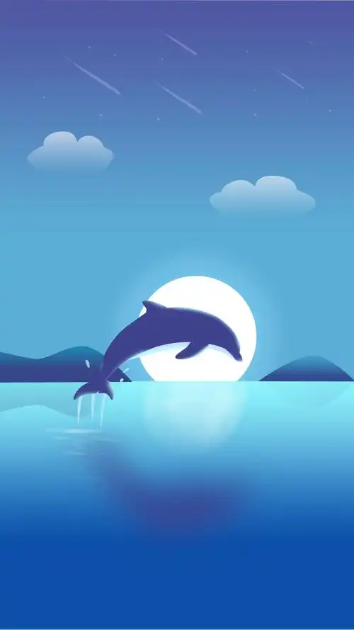 蓝色渐变梦幻唯美梦幻海豚手机壁纸