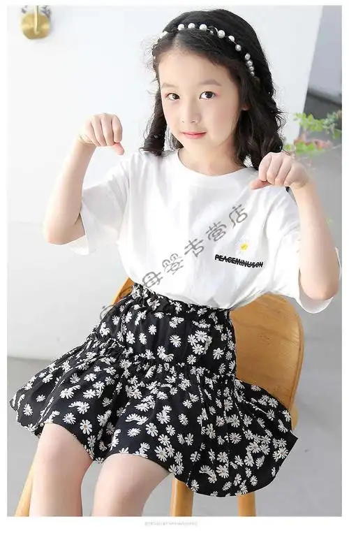 迪士尼品牌女童短裙雪纺夏季薄款夏天小孩字儿童小中大童碎花半身裙子