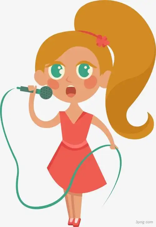 唱歌的小女孩png素材透明免抠图片-卡通手绘