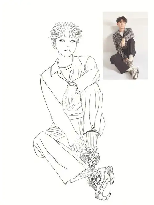 男明星l线稿练习420王俊凯