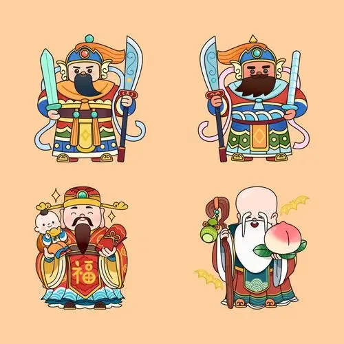 各路神仙线描色块人物插画