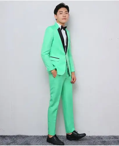 合演西服】春秋休闲职业个性男士修身手工定制草绿色西服套装西装潮
