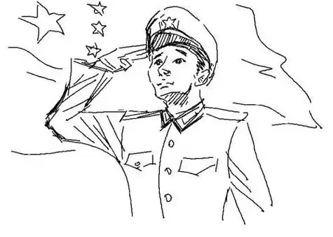 敬礼的解放军素描图片