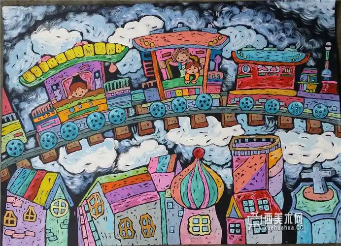 小学生获奖科幻画《天路》__科幻画_科幻画图片大全_学画画网_国内最