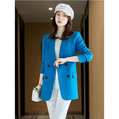 休闲小西装外套女宽松2022新款春秋季韩版气质英伦风蓝色西服上衣