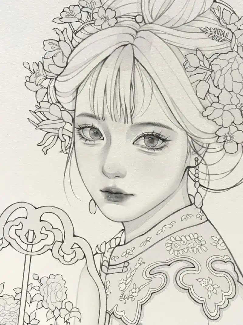 古风线稿/清汉女线稿/女生线稿 又来抠细节了 模特参考:芸豆豆鹅