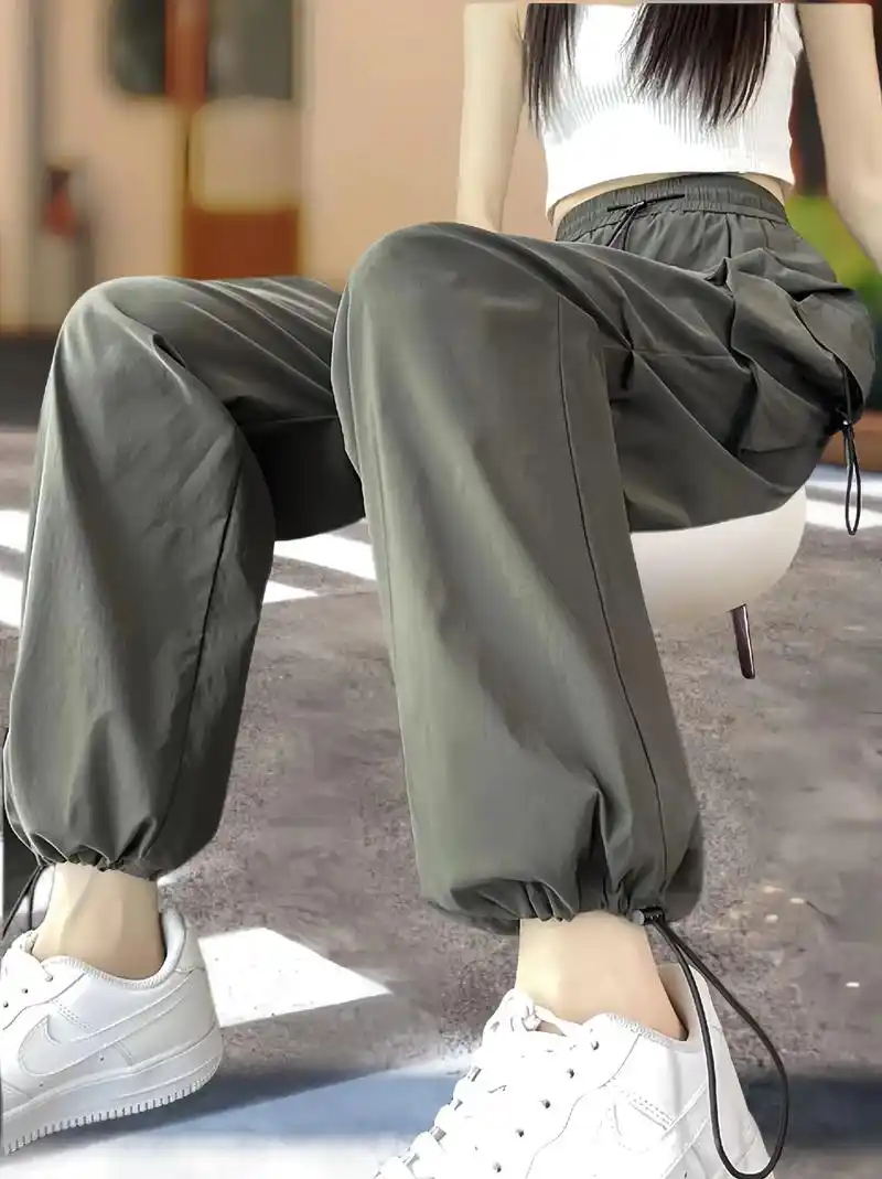 啄木鸟冰丝速干工装裤女薄款美式高腰直筒