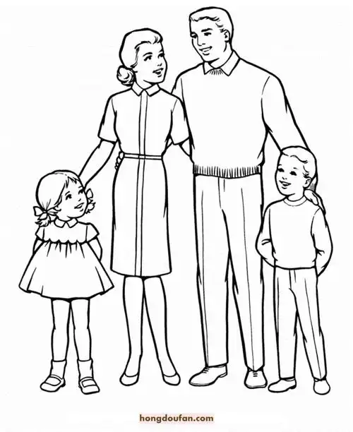 妈妈在一起我爱我的一家人卡通涂色就不会-红豆饭小学生简笔画大全