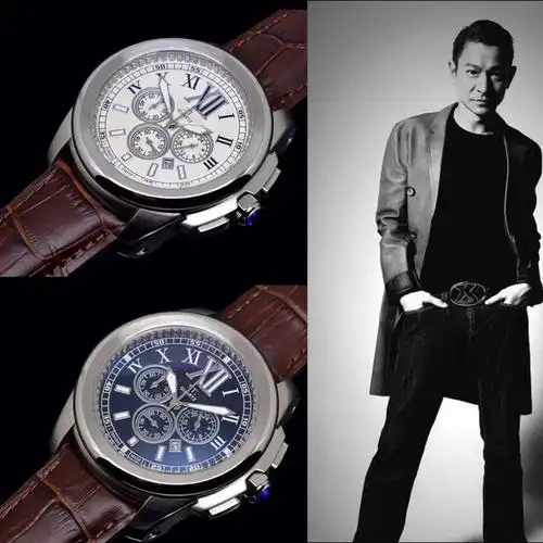 品牌男士休闲运动腕表 刘德华同款钢卡钢壳真皮带手表 w710610