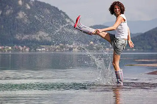 女人,踢,浅水,萨尔茨堡,奥地利