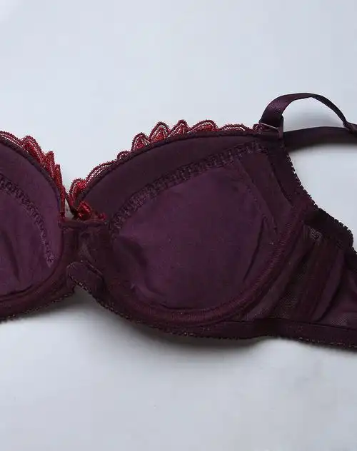桑扶兰内衣专场深豆沙色绣花浪漫3/4薄杯文胸az611rp_唯品会