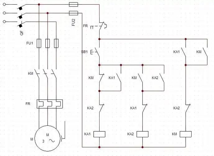 两个中间继电器,一个接触器.要求:按一下启动自保,再按一下停止