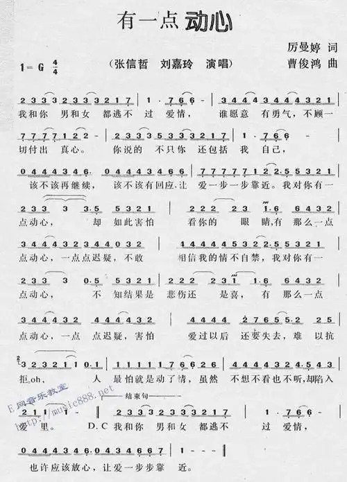 《有一点动心-张信哲 刘嘉玲(简谱)》吉他谱