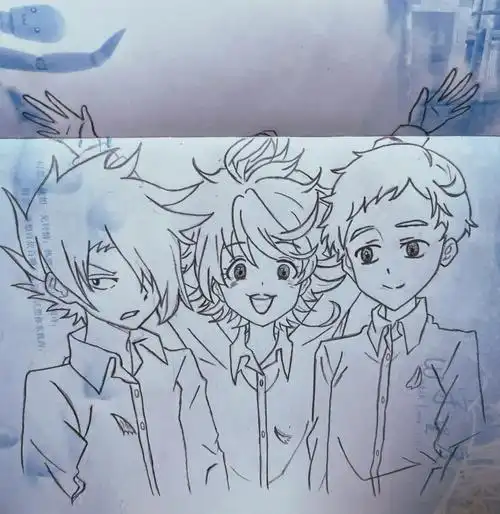 临摹  不知道能不能看出来我今天画了《约定的梦幻岛》的三小只,是一