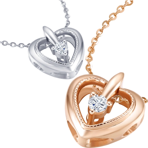 周大生钻石项链女正品18k彩金灵动心形锁骨链玫瑰金钻石吊坠