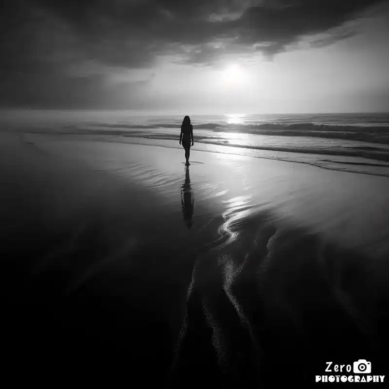 海边少女.翩翩起舞,剪影 黑白,倒影 #黑白系 #midjo - 抖音