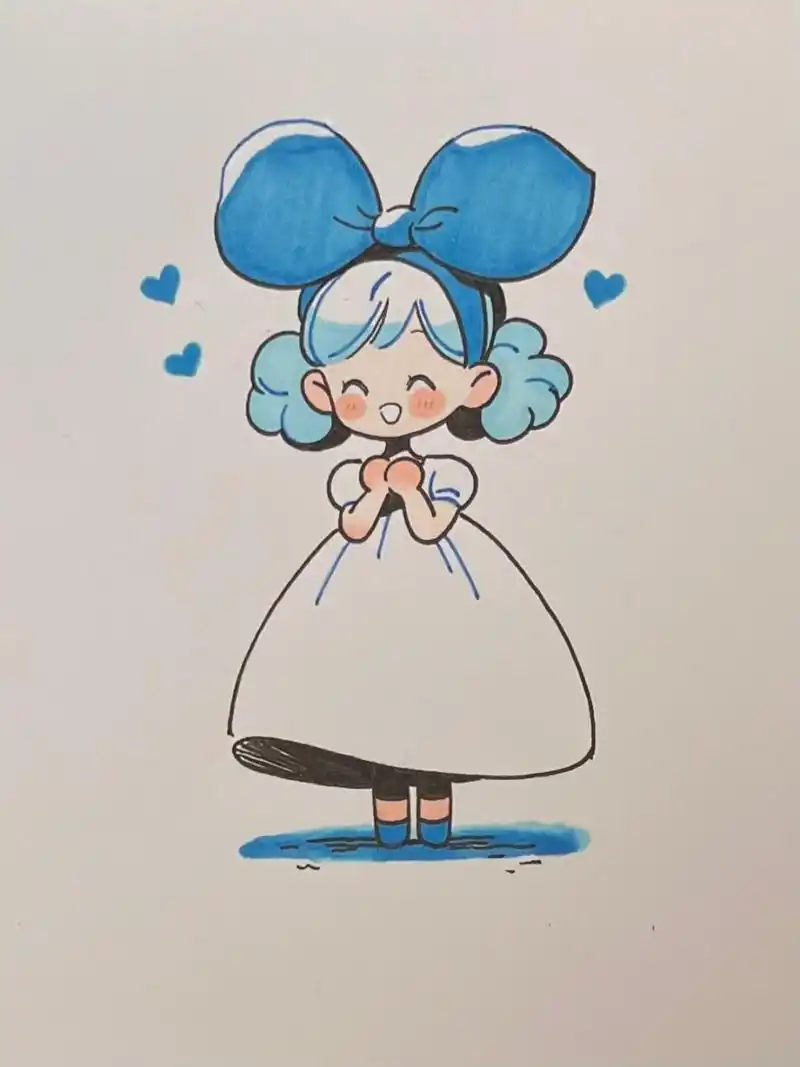 手绘 | ¹⁸蓝色可爱多女孩(附步骤)  今天的天气是小雨淅沥,如同