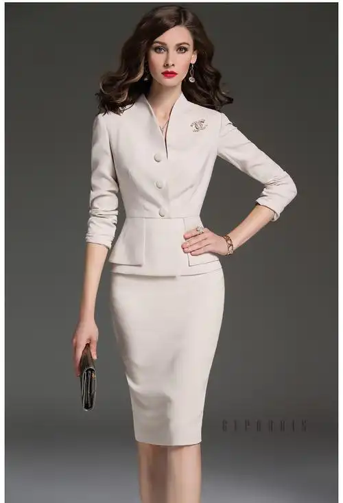 2020春季新款时尚气质女工作服通勤知性职业装套装小西装套裙杏色s