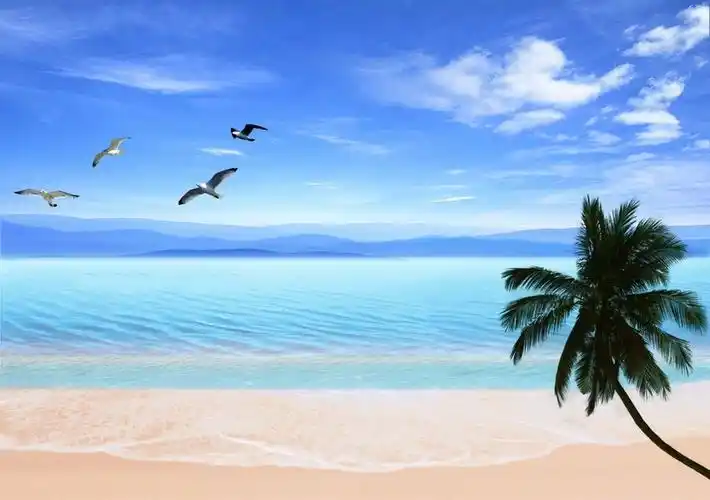 蓝天白云沙滩海报背景素材