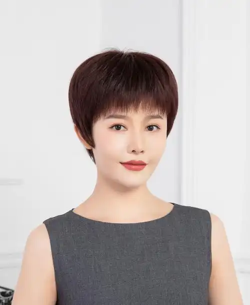 gaherry 女士妈妈自然女短直发中老年假发全轻薄夏天真发混丝假发整顶