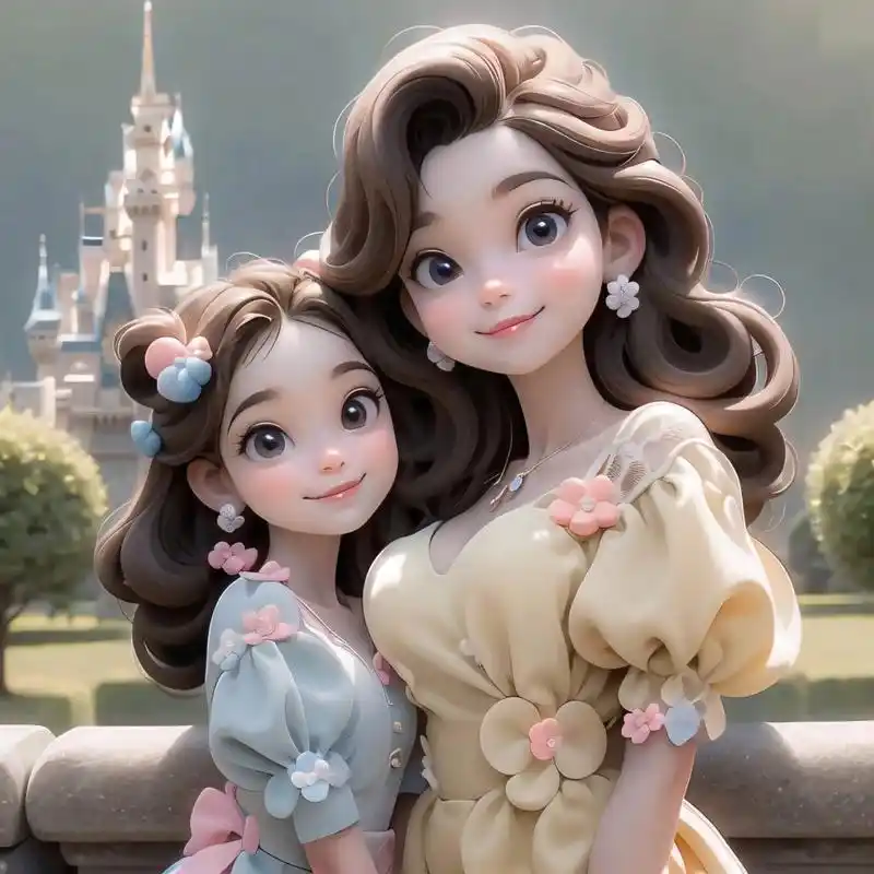 亲子头像73两个女儿的家庭|可爱头像 假期到了,带女儿去迪士尼咯