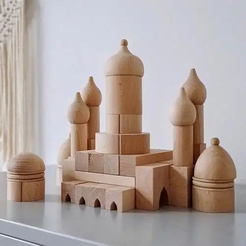 木制原色罗马城堡竞技斗兽场建构拼搭积木手眼塑料积木