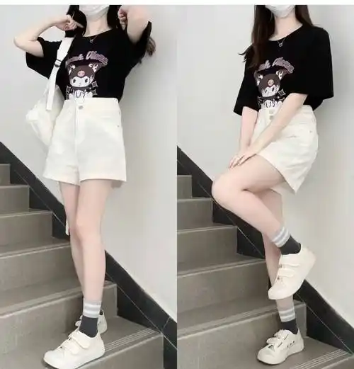 原创白色短裤怎么搭配上衣和鞋子好看