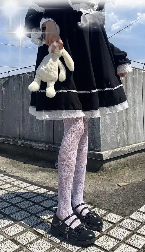 ruhevoll69巴黎世家jk女学生黑色丝袜夏季渔网网袜黑丝穿搭纯欲风