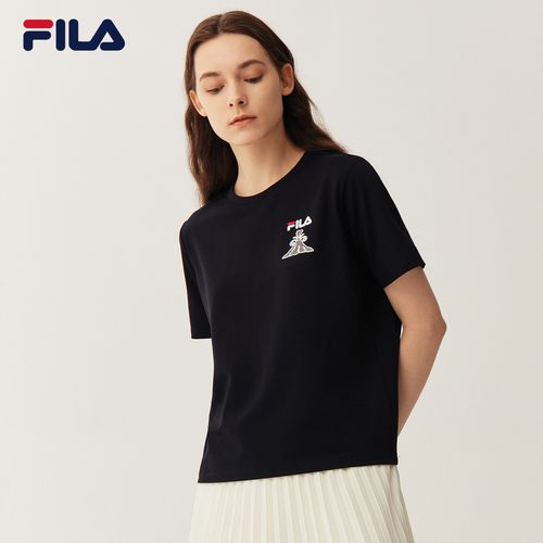 fila斐乐女子短袖2021春季新款印花圆领时尚休闲运动t恤
