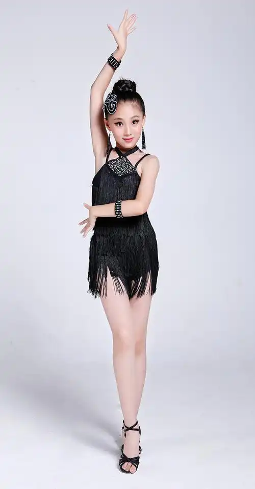 儿童拉丁舞演出服少儿亮钻流苏女孩中大童练功服装女童
