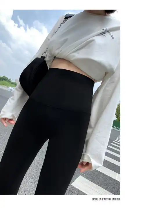 20年秋季新款】鲨鱼皮打底加绒纯色紧身显瘦提臀街头打底裤学生 黑色