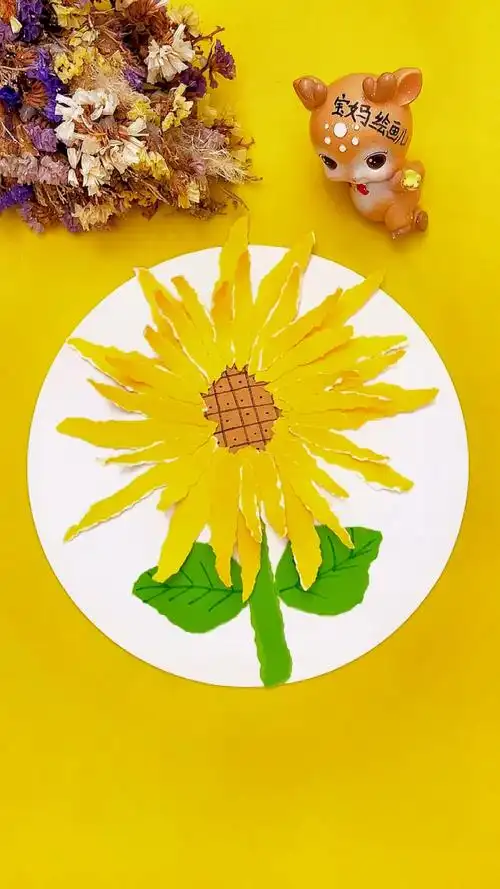 手撕拼贴画:卡纸手撕长条贴向日葵97 简单易学哦…@{uid