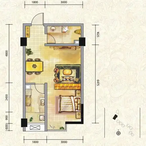 a户型 一室一厅一卫