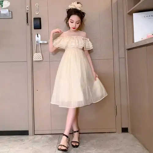 女童露肩纱裙夏季新款连衣裙洋气儿童过膝长裙夏女孩背心公主裙子