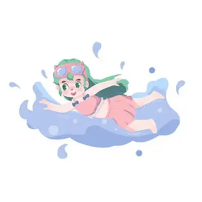 游泳比赛卡通手绘夏季题材泳池游泳圈原创插画素材年轻男子在游泳池中