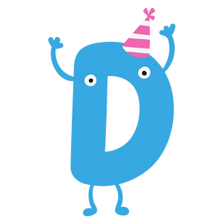 卡通蓝色可爱拟人戴帽子英文字母d