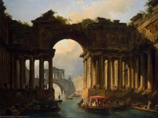 建筑 风景 与 一个 运河 – (hubert robert)