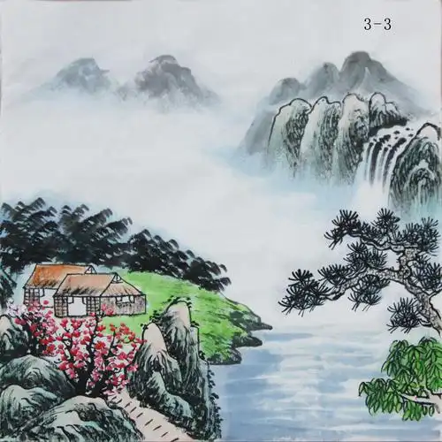 纯手绘山水画心手画真迹 字画国画 书画作品未落款装裱三尺斗方