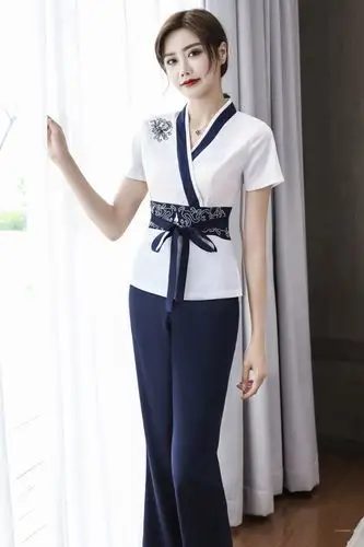 沐足技师师工长裤套装气质足疗服装女遮性感酒店工作制服