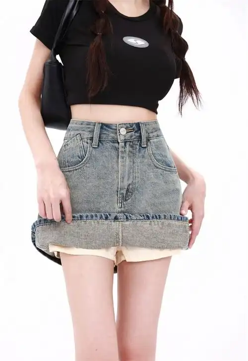 k6029 p47 牛仔短裙女夏季 辣妹高腰显瘦a字半裙百搭包 - 女装/女士精