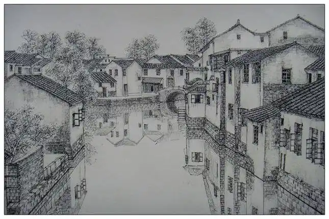 最爱线描之江南古镇原创画作