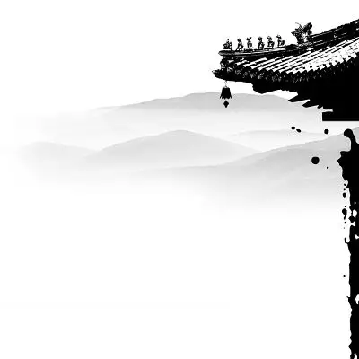 黑色手绘水墨风中国风古建筑屋檐水墨元素png素材