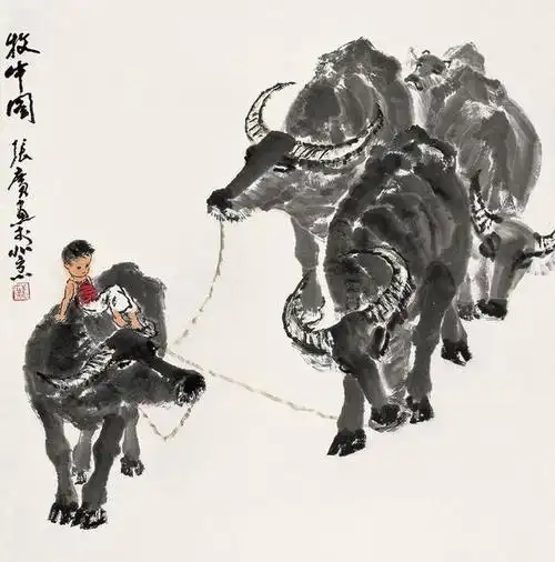 张广国画人物水牛作品欣赏