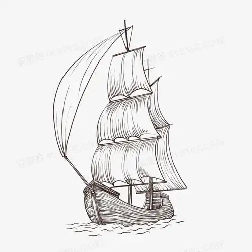 手绘卡通帆船免抠元素